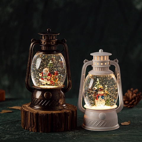 Weihnachts Schneekugel Laterne Musikbox LED Beleuchtet Automatischer Schneefall Musikalischer Desktop Deko Retro Stil Geschenk