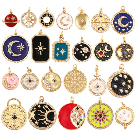 Ciondoli Celesti Pendenti Lega Smalto Zirconia Sole Luna Stella Razzo Pianeta Accessori Per La Creazione Di Gioielli DIY