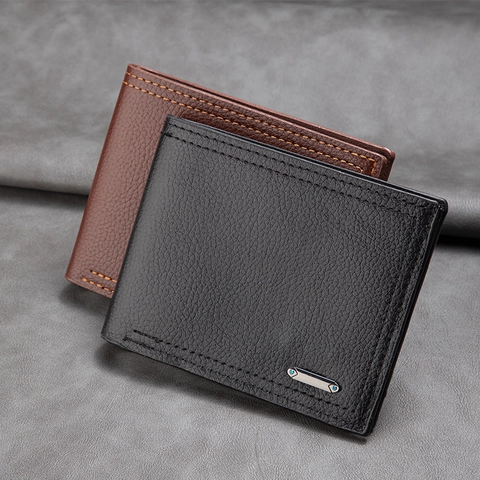 Portafoglio Uomo Bifold Pelle PU Motivo Litchi Sottile Porta Carte Business Vintage Grande Capacità Protezione RFID