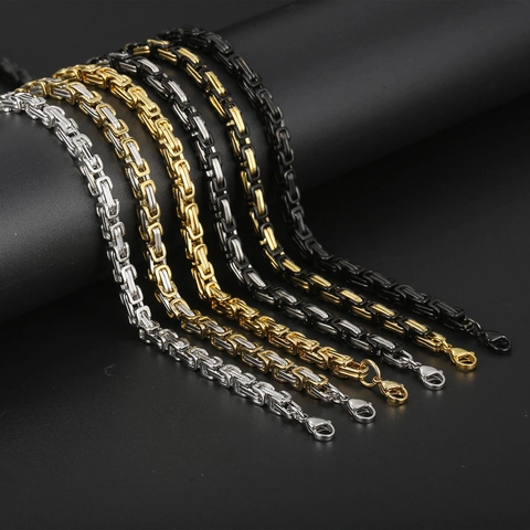 Collar De Cadena Bizantina De Acero Inoxidable Eslabón Cuadrado Trenzado Joyería Punk Hip Hop Para Hombres Y Mujeres