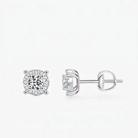 Moissanit Halo Ohrstecker 925 Sterlingsilber Rundschliff Zirkonia Schraubverschluss Eleganter Schmuck Für Damen