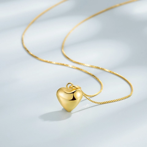 925 Sterling Silver Heart Pendant Necklace For Women 18K Gold Plated Retro Minimalist Box Chain Jewelry Clavicle Chain Gift