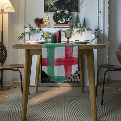 Runner da Tavolo in Cotone e Lino di Natale Doppio Strato Stampato Plaid Decorazione per Tavolo da Pranzo Cucina Tavolino Casa