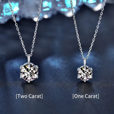Round Cut Moissanite Pendant Necklace 925 Sterling Silver Claw Setting Elegant Sparkling Jewelry For Women Gift