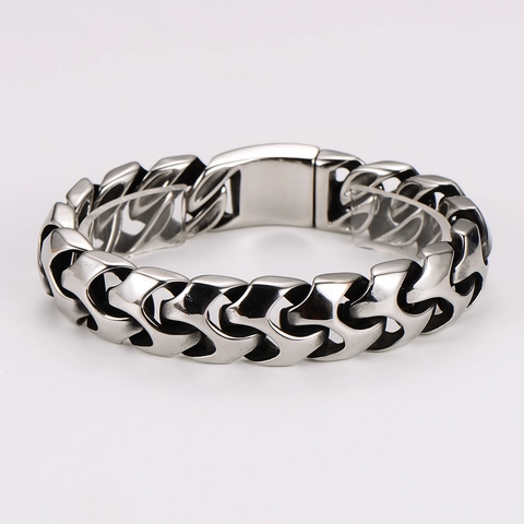 Pulsera De Hombre De Acero Inoxidable 304 Cadena Geométrica Hueca Estilo Industrial Pesado Punk Streetwear Joyería