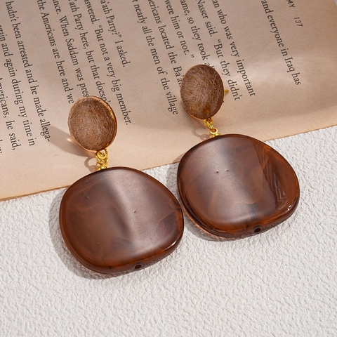 Vintage Resin Geometric Earrings With 925 Sterling Silver Earring Post Amber Marble Pattern Minimalist Jewelry For Women
