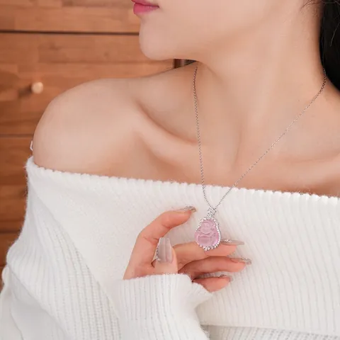Collana Pendente Buddha Resina Rosa Zircone Catena Rame Elegante Moda Pendolare Accessorio Per Donne Regalo