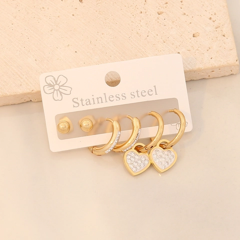 Fashion Stainless Steel Stud Hoop Earrings Heart Butterfly Star Rhinestone Zircon Gold Plated Jewelry Women