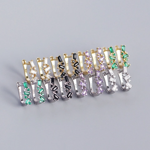 Vintage U-Shape Huggie Hoop Earrings Micro Pave Zircon With 925 Sterling Silver Earring Post Irregular Fashion Jewelry
