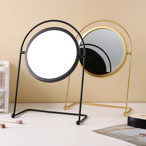 Desktop Makeup Mirror With Iron Frame Rotatable HD Glass Vanity Mirror For Bedroom Bathroom Minimalist Scandinavian Style