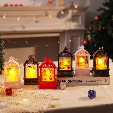Vintage LED Christmas Lantern Night Light Santa Claus Snowman Elk Decorative Tabletop Lamp For Christmas Home Desktop Ornament