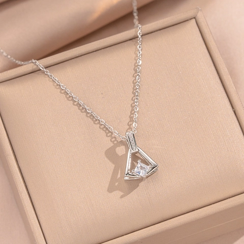 Geometric Triangle Pendant Necklace Copper Gold Plated Square Zircon Elegant Choker Jewelry For Women