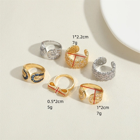 Verstellbarer Offener Ring Für Damen Kupfer 14K Vergoldet Zirkonia Fächerform Schleife Modeschmuck