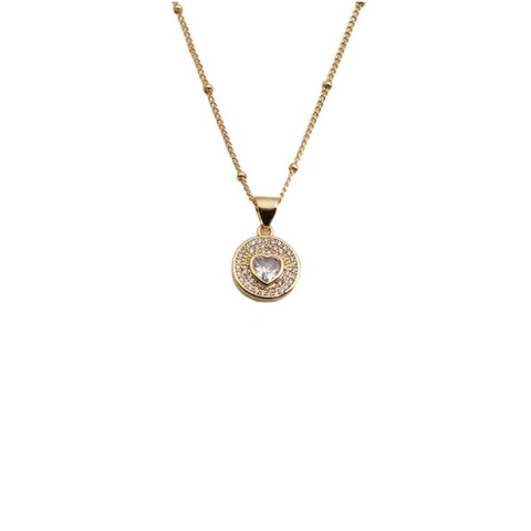 Herz Anhänger Halskette Kupfer Rund Zirkon Perlenkette Elegant Romantisch Charm Schmuck Für Damen