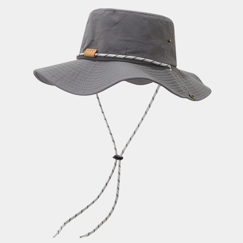 Outdoor Wide Brim Sun Hat Quick Dry Polyester Waterproof Adjustable Windproof Rope Hiking Fishing Cowboy Style Unisex