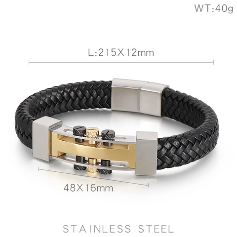 Punk Geflochtenes Lederarmband Edelstahl Metall Niete Magnetverschluss Herren Schmuck Modisches Armband