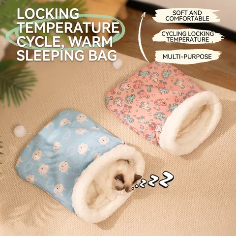 Haustier Schlafsack Nest Plüsch Arktis Samt Warm Halbgeschlossen Katzenbett Winter Winddicht Weich Thermisch Kätzchen Höhle