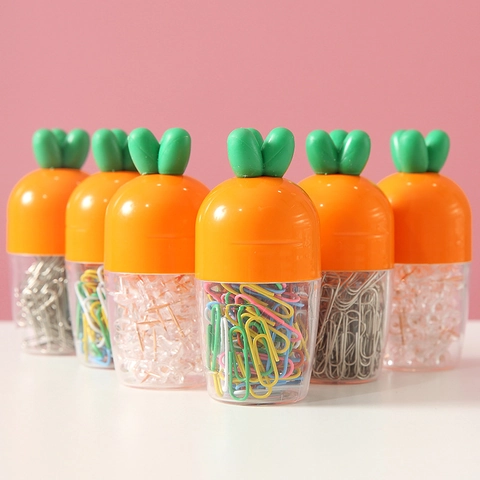 Carrot Shape Stationery Holder With Metal Paper Clips And Push Pins Cute Decorative Desktop Storage For Office Students