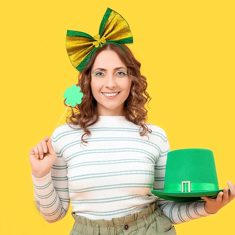 St Patrick's Day Stirnband Kleeblatt Zylinder Schleife Pailletten Lametta Irisches Festival Party Kostümzubehör