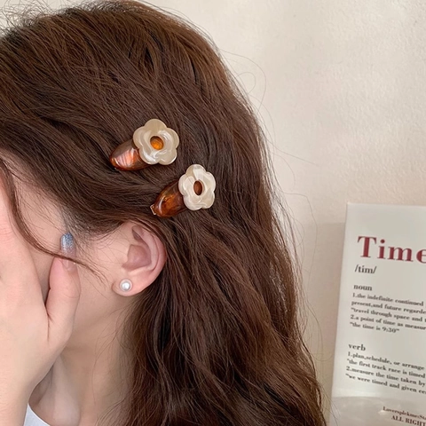 Pinces À Cheveux Fleur Résine Acrylique Texture Marbre Frange Clip Latéral Style Coréen Élégant Doux Coiffe Femmes Filles