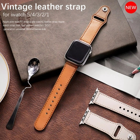 Vintage Genuine Leather Watch Band With Stainless Steel Connector For Smartwatch Series 9 8 7 Ultra 2 Replacement Strap