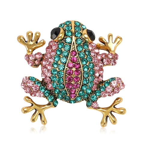 Spilla Rana Carina Lega Strass Colorati Pin Animale Gioielli Di Moda Accessorio Per Abbigliamento Da Donna