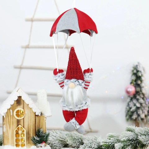 Christmas Gnome Hanging Decoration Parachute Faceless Elf Ornament Knitted Faux Fur Holiday Home Window Party Decor