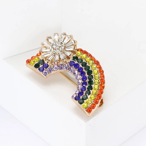 Rainbow Sun Brooch Alloy Rhinestone Colorful Decorative Pin For Women Cardigan Shirt Accessory