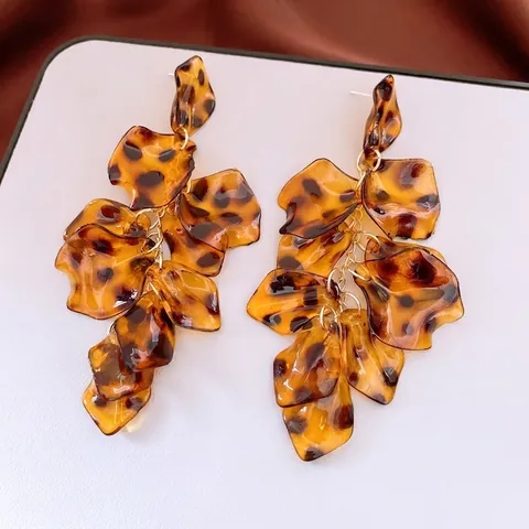 Pendientes Retro Con Borlas De Petalos De Leopardo Y Poste De Plata Carei Acrilico En Capas Estilo De Moda Exagerado