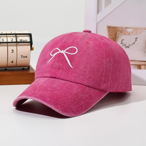 Casquette De Baseball En Coton Lavé Broderie Nœud Vintage Ajustable Chapeau Soleil Style Décontracté Femmes Hommes