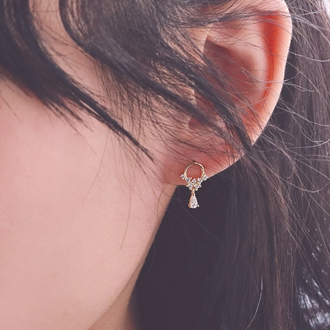 French S925 Sterling Silver Post Water Drop Tassel Earrings Copper Zirconia Round Dangle Earrings for Women Korean Jewelry