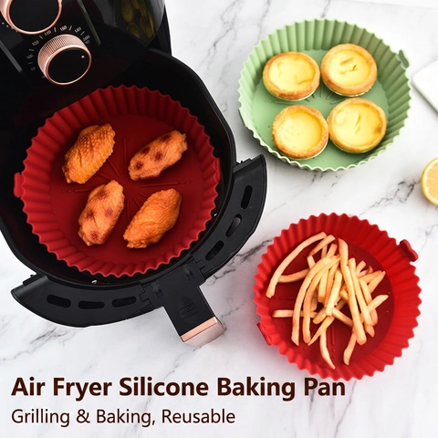 Rivestimento In Silicone Per Friggitrice Ad Aria Tonda Riutilizzabile Teglia Da Forno Resistente Al Calore Antiaderente Accessorio Forno Con Manici