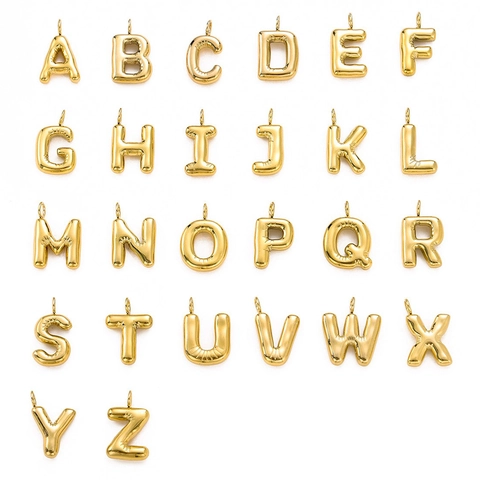 3D Balloon Letter Pendant Stainless Steel 14K Gold Plated Bubble Alphabet DIY Jewelry Making Fashion Accessory