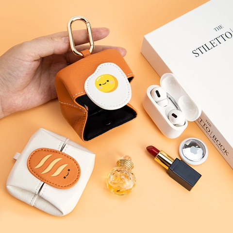 Mini Porte Monnaie Étui Écouteurs Cuir PU Microfibre Motif Fruit Alimentaire Dessin Animé Mignon Pendentif Porte Clés