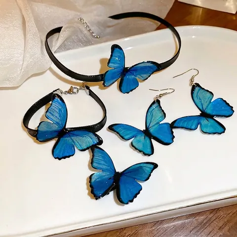 Gioielli Farfalla Blu Sfumata Lega Collana Choker Bracciale Orecchini E Fermagli Per Capelli Dolce Elegante Donne Accessori