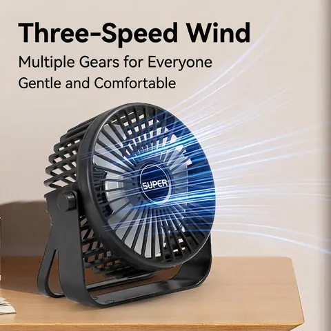 Ventilatore Da Tavolo USB Portatile Plastica ABS Silenzioso Tre Velocità Rotante Ufficio Casa Dormitorio Personale