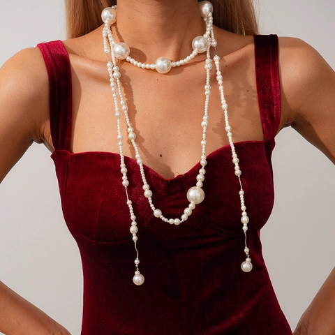 Barok Imitatie Kunstparel Multi Layer Lange Trui Ketting Halsketting Retro Elegante Hoogwaardige Sieraden Voor Vrouwen