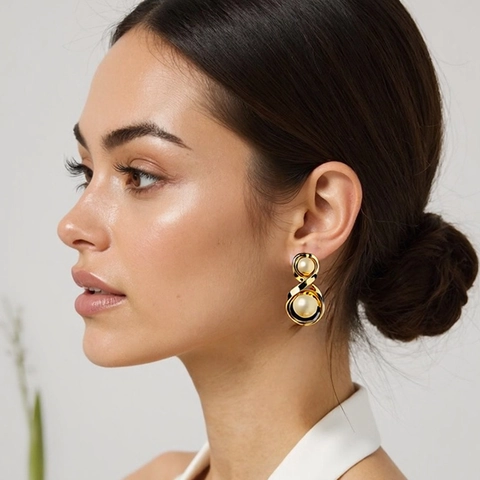 Geometric Double Ball Stud Earrings Copper Gold Plated Twisted Spiral Minimalist Vintage Elegant Jewelry For Women