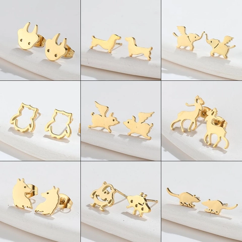 Minimalist Animal Stud Earrings Stainless Steel Cute Cartoon Jewelry For Women Girls Tiny Delicate Ear Accessories