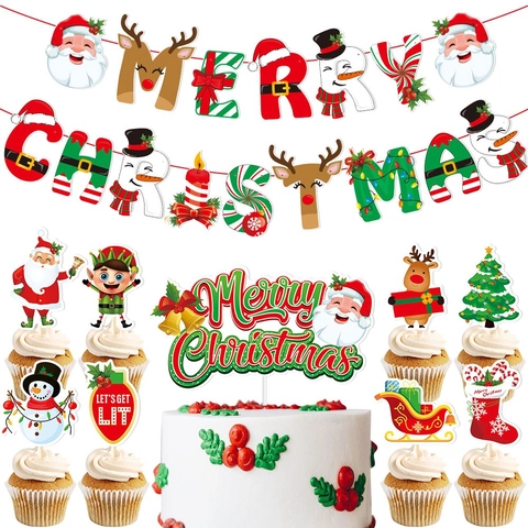Banner Decorativo Natalizio E Decorazioni Per Torte Carta Buon Natale Babbo Natale Renna Pupazzo Di Neve Decorazione Per Feste