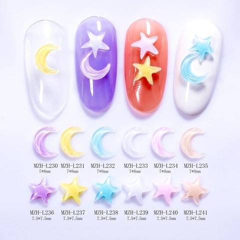 Nail Art Decoration Resin 3D Moon Star Shapes Macaron Color Starry Sky DIY Manicure Accessories
