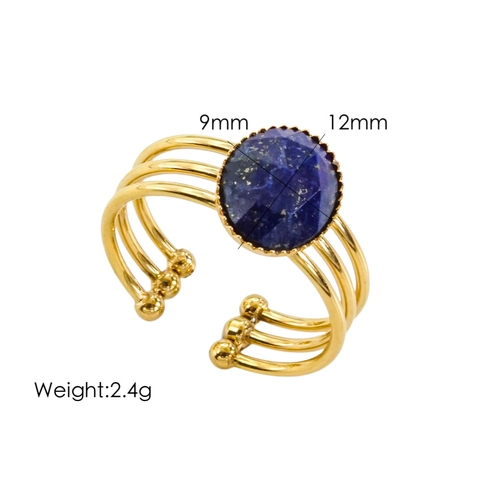 Vintage Ovaler Naturstein Offener Ring Vergoldet Edelstahl Dreireihig Verstellbar Schmuck Geschenk Für Damen