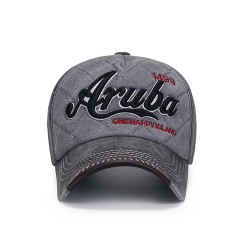 Vintage Washed Cotton Baseball Cap Quilted Diamond Embroidery Aruba Adjustable Sun Hat For Men Women Casual