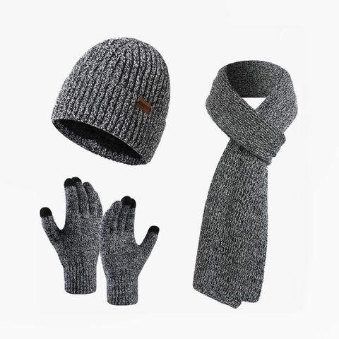 Bonnet Écharpe Et Gants D'hiver Tricotés Acrylique Doublés Polaire Écran Tactile Bloc De Couleur Accessoires Extérieur