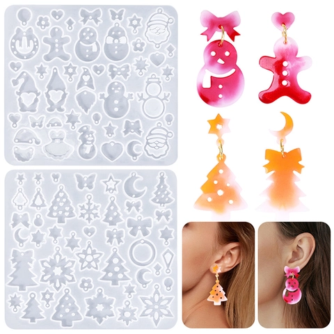 Christmas Earring Silicone Molds DIY Resin Casting Jewelry Tools Snowflake Santa Claus Snowman Gingerbread Man Patterns