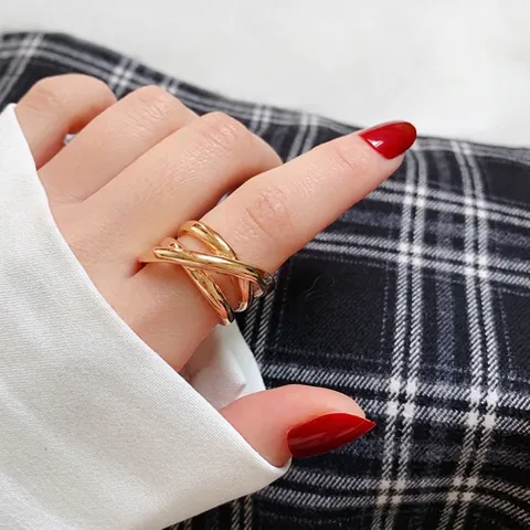Minimalistischer Edelstahl Kreuz Mehrlagiger Ring Für Damen Herren Geometrischer Polierter Mode Finger Schmuck Geschenk