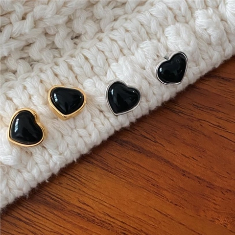 Orecchini A Lobo A Cuore Con Perno In Argento Sterling 925 Agata Nera Gioielli Eleganti Vintage Per Donna