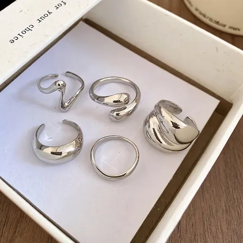 Anillos De Estilo Metal Líquido De Aleación Minimalistas Moldeados Irregulares Ondulados Ajustables Joyería De Moda Para Mujeres