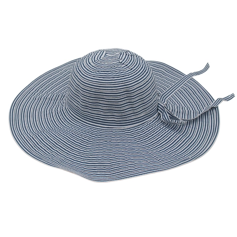 Women Wide Brim Sun Hat Striped Bowknot Foldable UV Protection Breathable Summer Beach Braided Polyester Hat