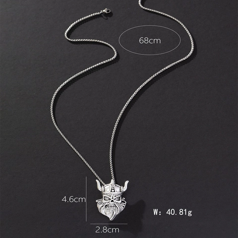 Viking Warrior Skull Pendant Necklace Zinc Alloy Stainless Steel Box Chain Retro Hip Hop Fashion Jewelry For Men
